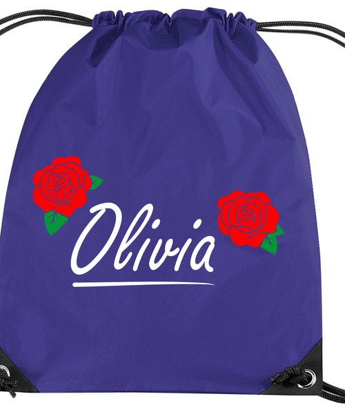 Personalised English Rose Drawstring Bag