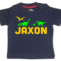Nom personnalisé avec des dinosaures avec impression verte et jaune