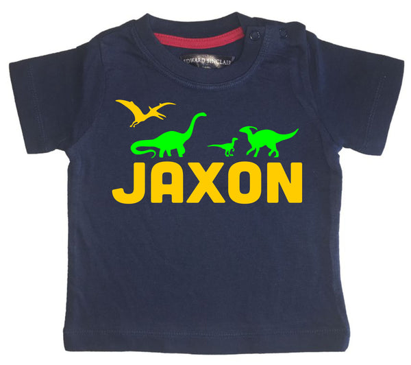 Personalised Name with Dinosaurs On with Green and Yellow Print