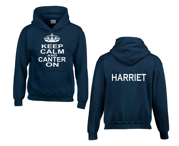 Personalised Keep Calm and Canter On Hoodie with Name on the Back