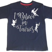 I Believe in Fairies T-shirt pour enfant avec imprimé scintillant argent et blanc 
