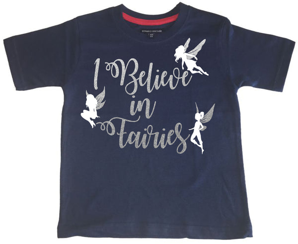 I Believe in Fairies T-shirt pour enfant avec imprimé scintillant argent et blanc 
