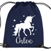 Personalised Unicorn With Stars Drawstring Bag
