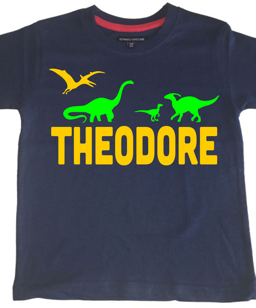 Personalised Name with Dinosaurs On with Green and Yellow Print