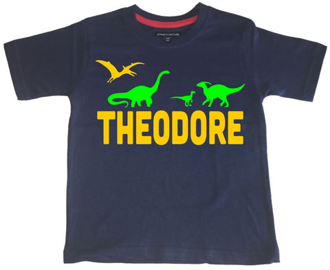 Personalised Name with Dinosaurs On with Green and Yellow Print