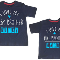 Ensemble de t-shirts personnalisés bleu marine J'aime mon grand frère et j'aime mon petit frère 