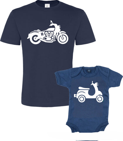 Navy Unisex Motorbike T-Shirt & Baby Moped Bodysuit Set