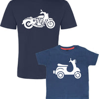 Navy Unisex Motorbike & Children's Moped T-Shirt Set