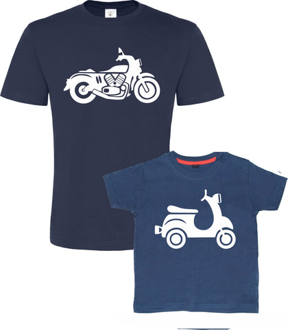 Navy Unisex Motorbike & Children's Moped T-Shirt Set