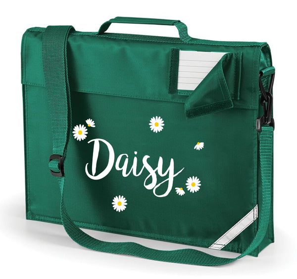 Cartable nommé Daisy Ditsy personnalisé avec imprimé blanc et jaune 