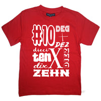 Numéro d'anniversaire rouge dans différentes langues T-shirt enfant 