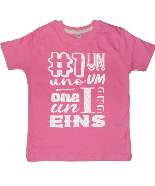 Bubblegum Pink Birthday Age dans différentes langues T-shirt enfant 