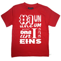 Numéro d'anniversaire rouge dans différentes langues T-shirt enfant 