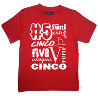 Numéro d'anniversaire rouge dans différentes langues T-shirt enfant 