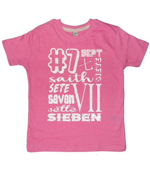 Bubblegum Pink Birthday Age in Different Languages Children's T-Shirt