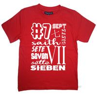 Numéro d'anniversaire rouge dans différentes langues T-shirt enfant 
