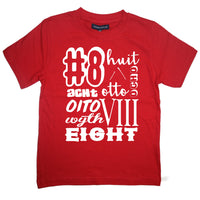 Numéro d'anniversaire rouge dans différentes langues T-shirt enfant 