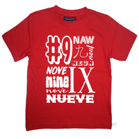 Numéro d'anniversaire rouge dans différentes langues T-shirt enfant 