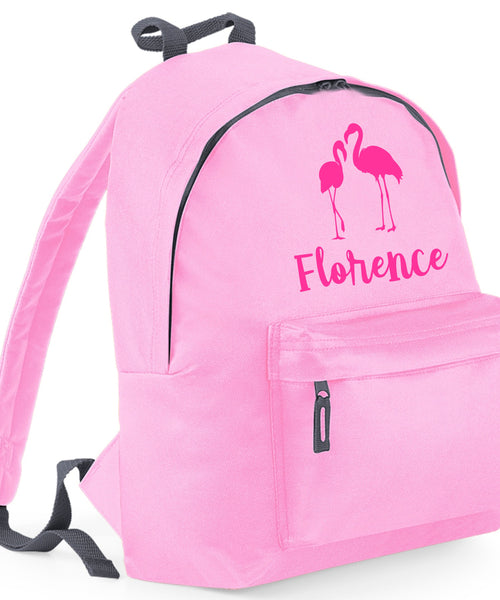 Personalised Flamingo with name Backpack with Hot Pink Print