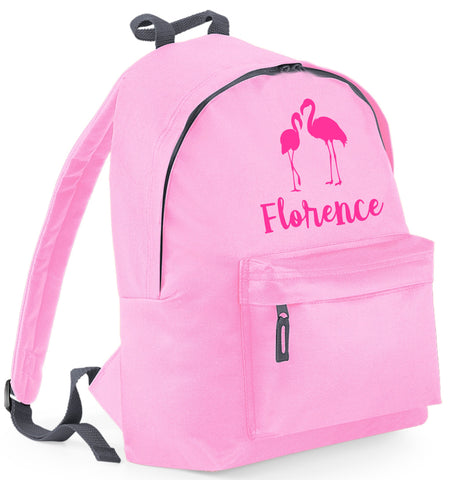 Personalised Flamingo with name Backpack with Hot Pink Print