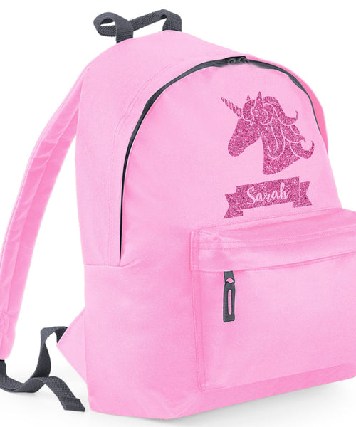 Personalised Unicorn (Design 2) Backpack with Glitter Print
