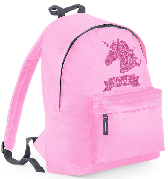 Personalised Unicorn (Design 2) Backpack with Glitter Print