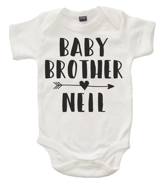 Personalised Big Sister Bubblegum Pink T Shirt and Little Brother White Bodysuit Arrow Set