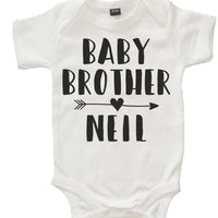Personalised Big Brother Navy T-Shirt and Little Brother White Baby Bodysuit Arrow Set