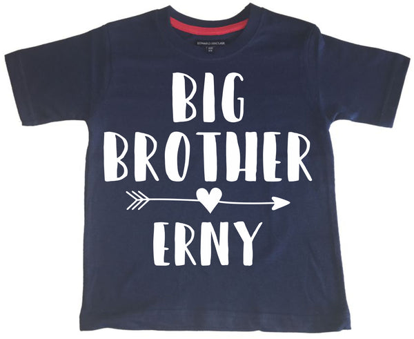 T-shirt bleu marine Big Brother personnalisé et ensemble flèche de body blanc Baby Sister 