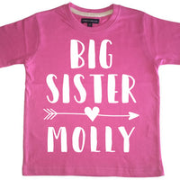 Ensemble t-shirt rose bubblegum Big Sister personnalisé et ensemble body bébé blanc Baby Sister 