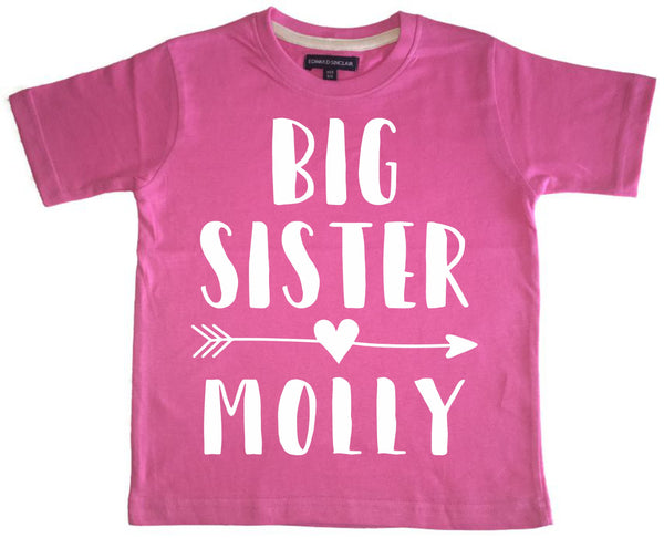 Personalised Big Sister Bubblegum Pink T-Shirt and Baby Sister White Baby Bodysuit Set