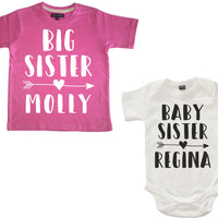Ensemble t-shirt rose bubblegum Big Sister personnalisé et ensemble body bébé blanc Baby Sister 
