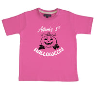 T-shirt Halloween personnalisé pour enfant avec nom et année et imprimé blanc et noir/orange