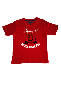 Personalised Name and Year Halloween Children's T-shirt with White and Black/Orange Print