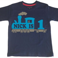 Personalised Train Children's Birthday T Shirt with Name and Age