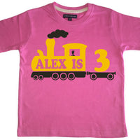 Personalised Train Children's Birthday T Shirt with Name and Age