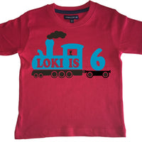 Personalised Train Children's Birthday T Shirt with Name and Age