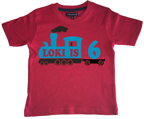Personalised Train Children's Birthday T Shirt with Name and Age