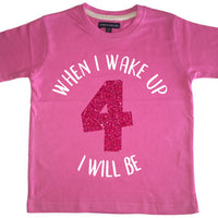 T-shirt enfant rose bonbon 'Quand je me réveille, je serai...' avec imprimé pailleté blanc et rose 