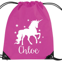 Personalised Unicorn With Stars Drawstring Bag