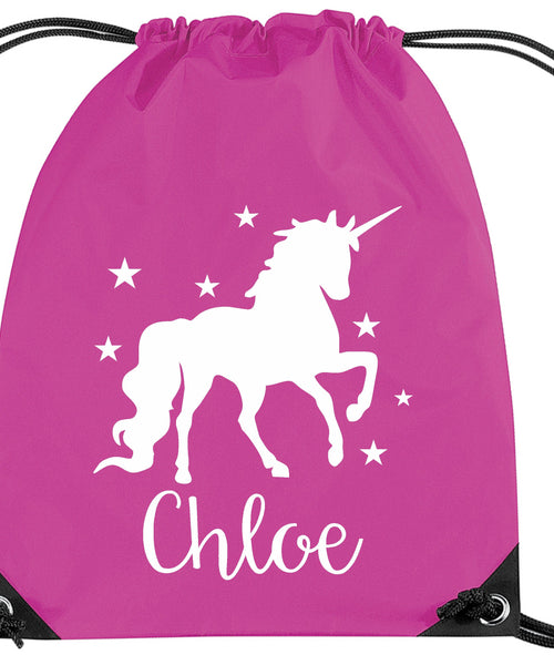 Personalised Unicorn With Stars Drawstring Bag
