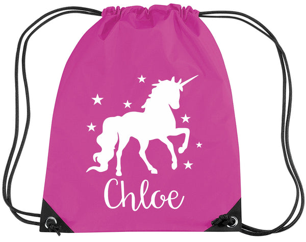 Personalised Unicorn With Stars Drawstring Bag