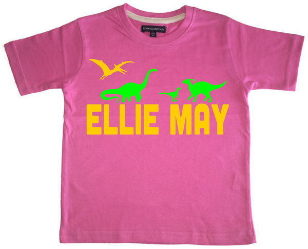 Personalised Name with Dinosaurs On with Green and Yellow Print