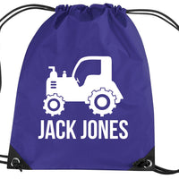 Personalised Tractor with Name Drawstring Bag