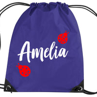 Personalised Ladybird and Name Drawstring Bag