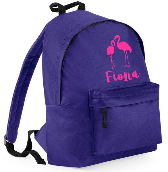 Personalised Flamingo with name Backpack with Hot Pink Print