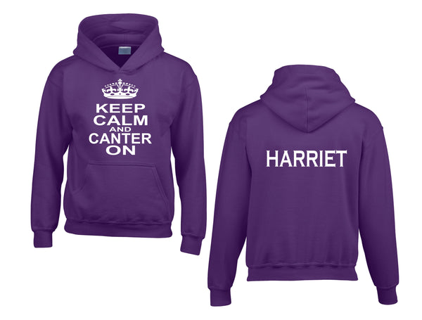 Personalised Keep Calm and Canter On Hoodie with Name on the Back