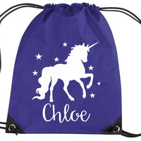 Personalised Unicorn With Stars Drawstring Bag