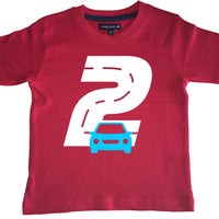 Red Birthday Racetrack Children's T-Shirt with White and Blue Print