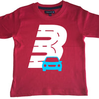 Red Birthday Racetrack Children's T-Shirt with White and Blue Print